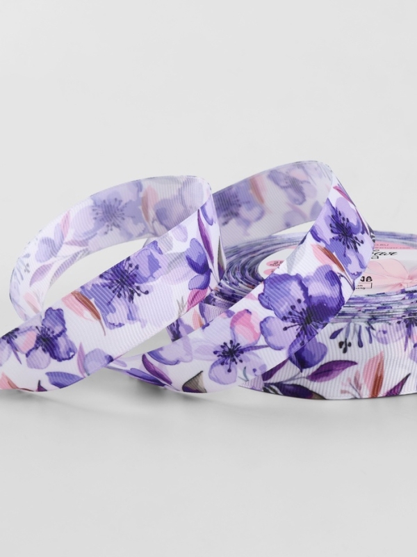 Лента репсовая 25мм*25&plusmn;1ярд(23м&plusmn;1м) акварельные цветы АУ