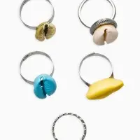 Набор колец 5 шт "Новый стиль" ракушки, размер МИКС, цветные в  серебре