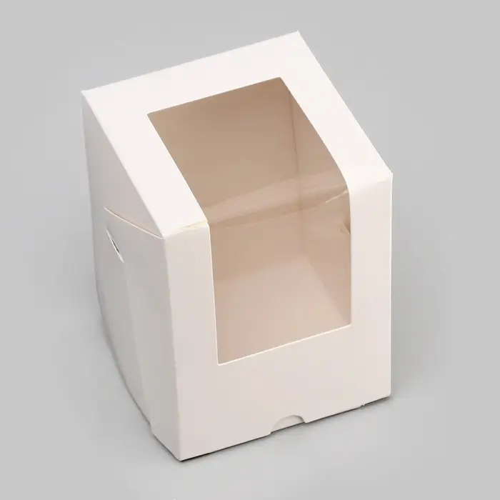 Коробка для 1 капкейк с окном, белая, 12.5&times;9.5&times;9.5 см