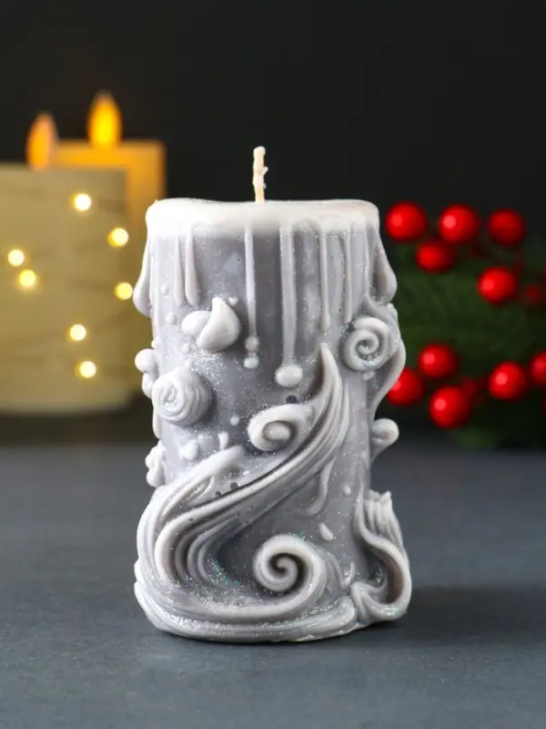 Свеча новогодняя столбик "Волшебство" серый