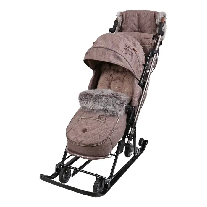 Санки - коляска Joy every day1, с чехлом для ног, муфта, цвет бежевый с мишками