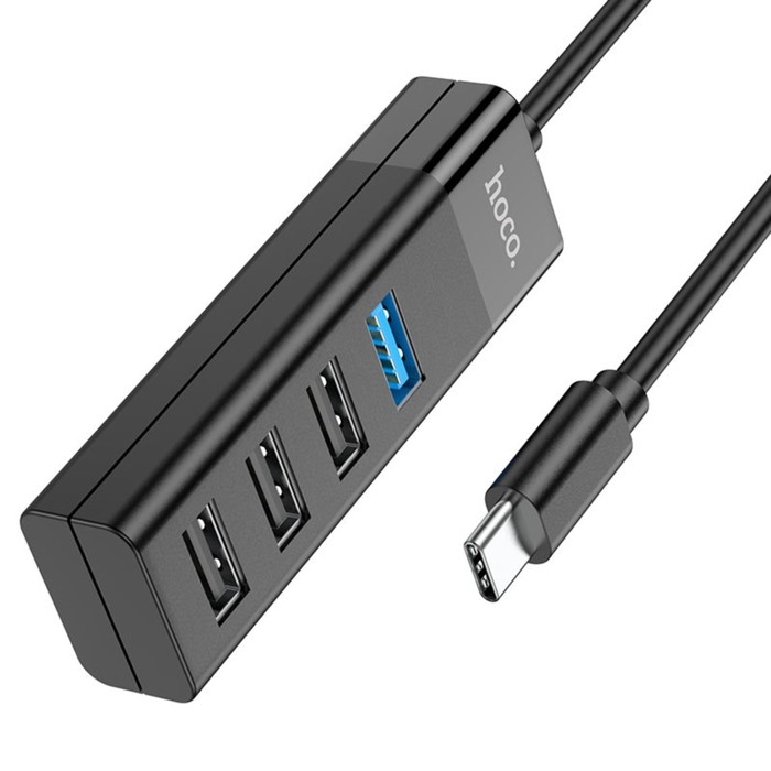 Адаптер Hoco HB25, 4 в 1, Type-C to USB3.0/USB2.0*3, длина кабеля 30 см, чёрный Адаптер Hoco HB25, 4 в 1, Type-C to USB3.0/USB2.0*3, длина кабеля 30 см, чёрный