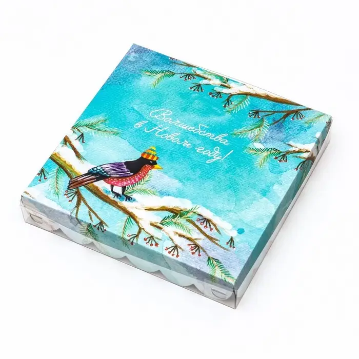 Коробка для печенья, &laquo;Снегири&raquo;, 18&times;18&times;3 см, Новый год