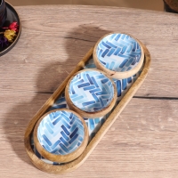 Набор розеток на подносе "Синие птицы" (3 шт) дерево манго 33,5х13х6,5 см