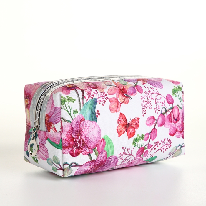 Косметичка на молнии, цвет белый/розовый Косметичка на молнии, цвет белый/розовый