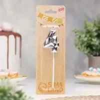 Свеча для торта &laquo;Алмаз&raquo;, цифра 4, серебристый металлик