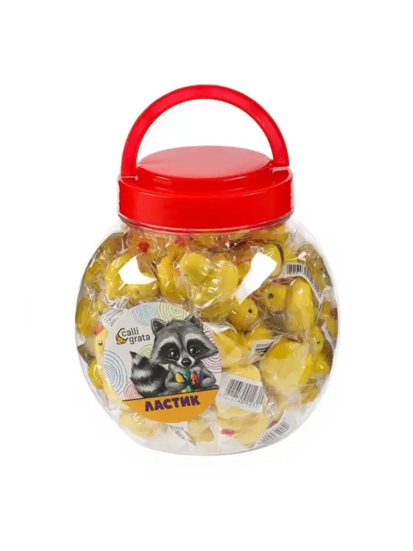 Ластик фигурный &laquo;Уточка в пакетека&raquo;, штрихкод на штуке