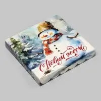 Коробка для печенья, кондитерская новогодняя упаковка, &laquo;Снеговик&raquo;, 21&times;21&times;3 см