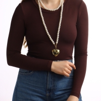 Портупея жемчужная с кулоном &laquo;Сердце&raquo;, 129 см, белая в золоте