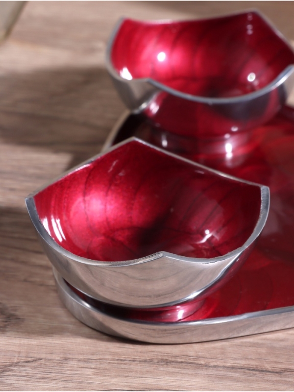 Менажница "Бэнкс" (набор 3 шт) 7х7х4 см, на подносе, алюминий,  цв. красный