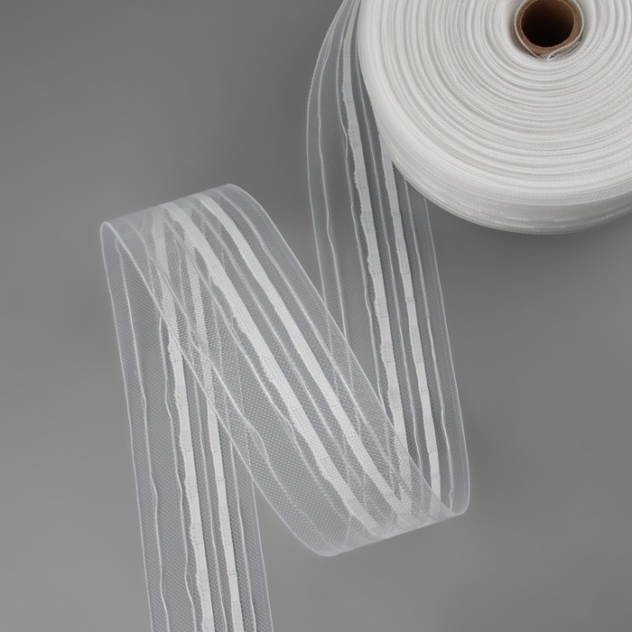 Шторная лента классическая, органза, 6 см, 50 &plusmn; 1 м, цвет прозрачный/белый