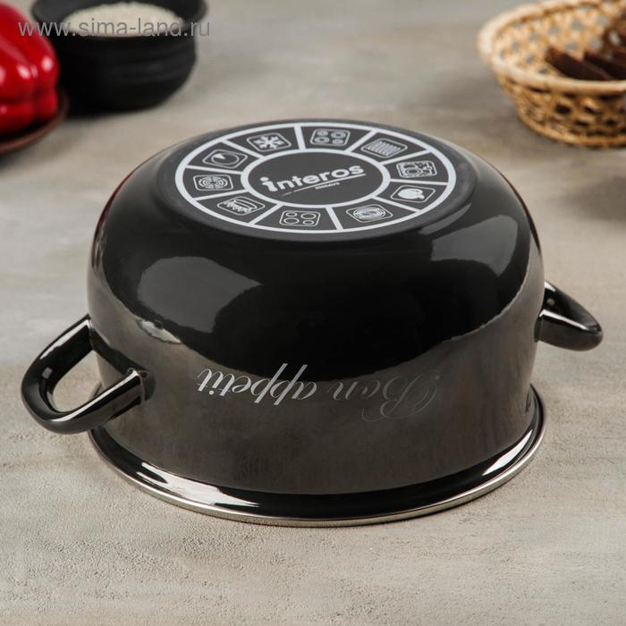 Кастрюля эмалированная &laquo;Металлик&raquo;, 5,1 л, стеклянная крышка, индукция, цвет чёрный