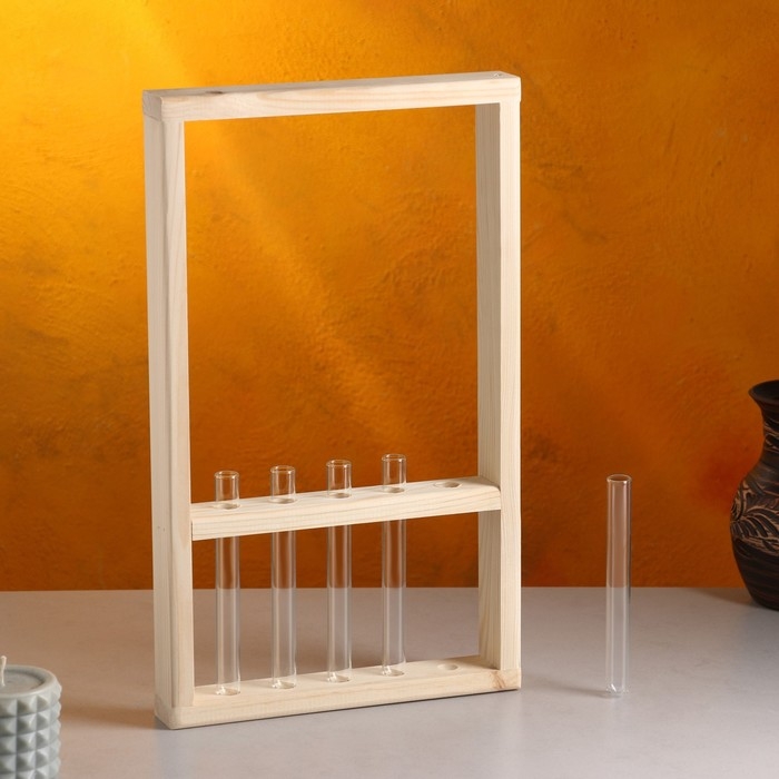 Кашпо деревянное 25х40х4,5 см с 5 колбами Кашпо деревянное 25х40х4,5 см с 5 колбами "Рамка Экстра", натуральный Дарим Красиво