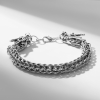 Браслет мужской &laquo;Брутал&raquo; драконы, цвет чернёное серебро, 22 см