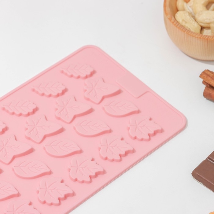 Форма для конфет и шоколада Доляна &laquo;Листики&raquo;, силикон, 21,2&times;11,5 см, 24 ячейки, цвет розовый