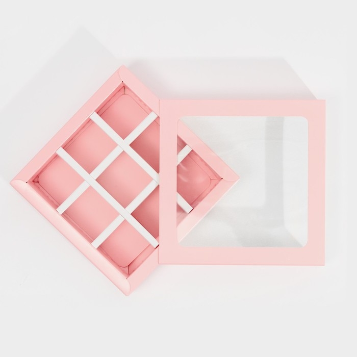 Коробка для конфет, кондитерская упаковка, 9 ячеек, &laquo;Розовая&raquo; 14.5 х 14.5 х 3.5 см