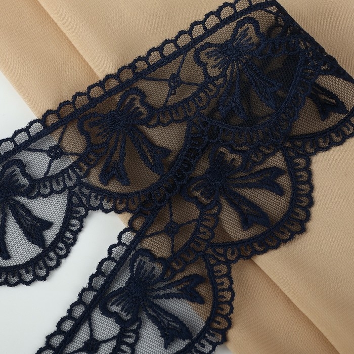 Кружево на сетке, 55 мм &times; 11 &plusmn; 1 м, цвет тёмно-синий