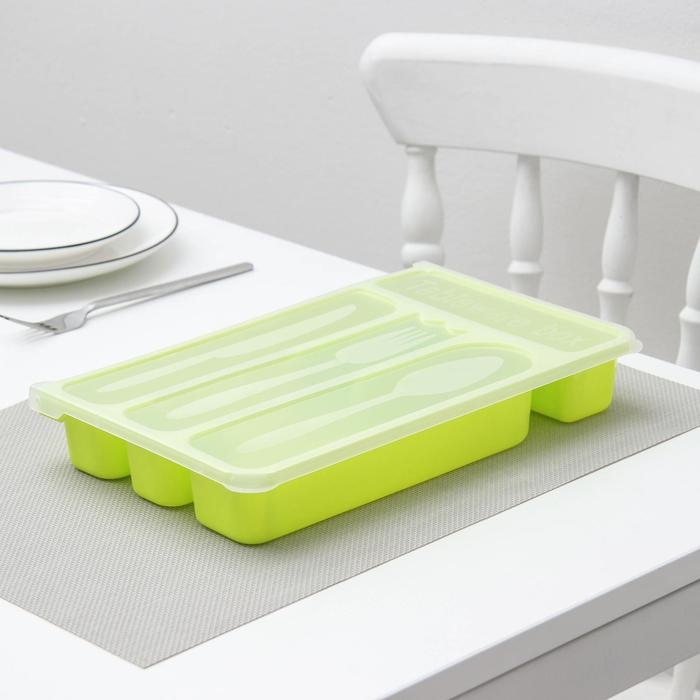 Лоток для столовых приборов с крышкой Доляна, 30&times;18&times;4,5 см, цвет МИКС