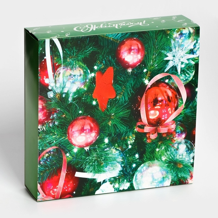 Новый год. Коробка под 9 конфет Новый год. Коробка под 9 конфет "Елочные игрушки", 13,8 х 13,8 х 3,8 , кондитерская упаковка
