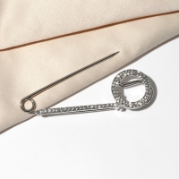 Булавка &laquo;Симпл&raquo; круг, 7 см, цвет белый в серебре