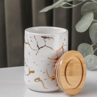 Банка для хранения сыпучих продуктов Gold, 350 мл, 8&times;12 см, керамическая, цвет белый