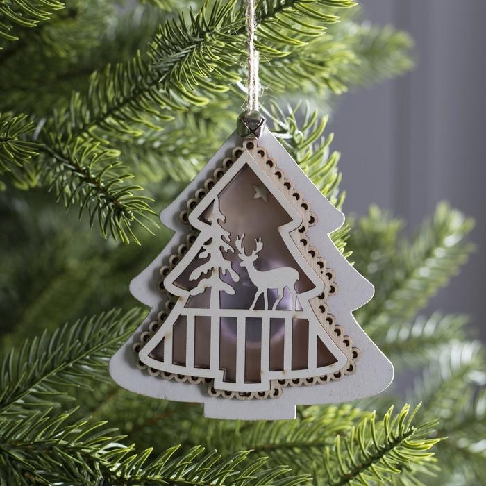 Ёлочная игрушка &laquo;Ёлочка с оленем&raquo;, от батареек, свечение тёплое белое