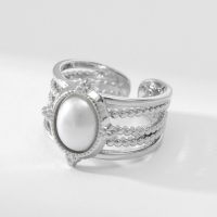 Кольцо с жемчугом &laquo;Богема&raquo; цвет белый в серебре, безразмерное