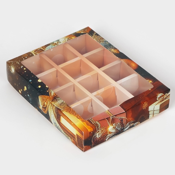 Новый год. Коробка под 12 конфет Новый год. Коробка под 12 конфет "Время чудес", 19 х 15 х 3,6 см, кондитерская упаковка