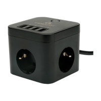 Сетевой фильтр Cablexpert Cube CUBE-3-U4-B-1.5, 3р, 10А, 4хUSB, 1.5м, ур.защиты 4+, черный