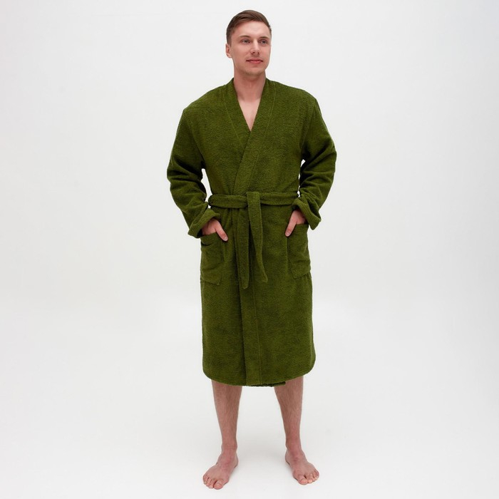 Халат махровый Экономь и Я, мужской размер 52-54 цвет хаки, 100% хлопок с AIRO, 320 г/м2 Халат махровый Экономь и Я, мужской размер 52-54 цвет хаки, 100% хлопок с AIRO, 320 г/м2