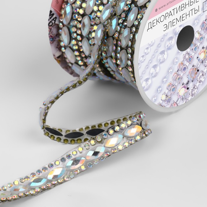Стразы термоклеевые &laquo;Овалы&raquo;, ширина - 9 мм, 4,5 &plusmn; 0,5 м, цвет серебряный