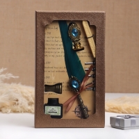 Набор подарочный 5в1 "Реликвия": перьевая ручка бирюза, чернила, наконечники, печать, воск