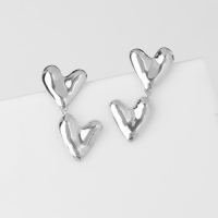 Серьги металл &laquo;Сердца&raquo; соединение, цвет серебро