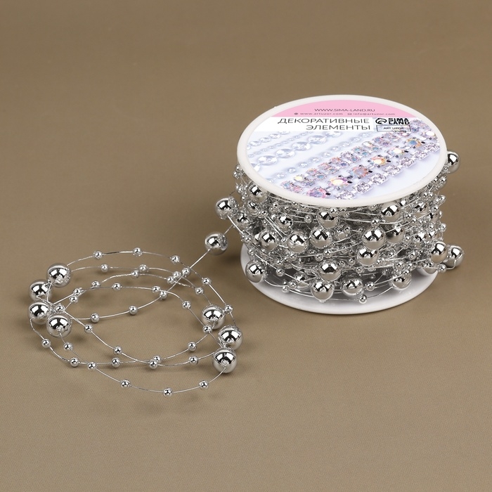 Жемчуг на леске, 3/8 мм, 10 &plusmn; 1 м, цвет серебряный