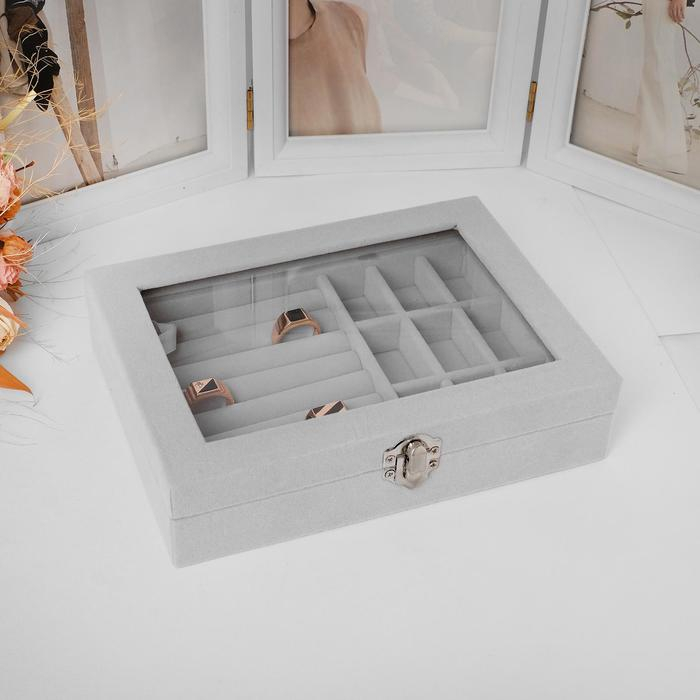 Подставка для украшений «Шкатулка», 7 полос, 9 ячеек, 20×15×4,5, цвет серый Подставка для украшений «Шкатулка», 7 полос, 9 ячеек, 20×15×4,5, цвет серый