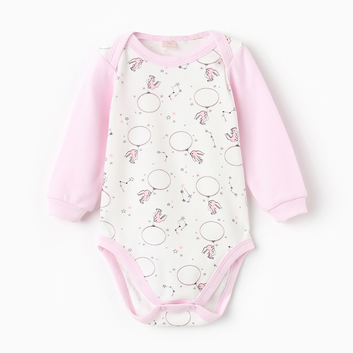 Боди с длинным рукавом, цвет розовый/зайцы, рост 74