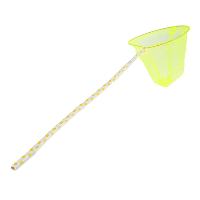 Сачок детский бамбуковая ручка 50 см в горох, диаметр: 20 см, цвета МИКС