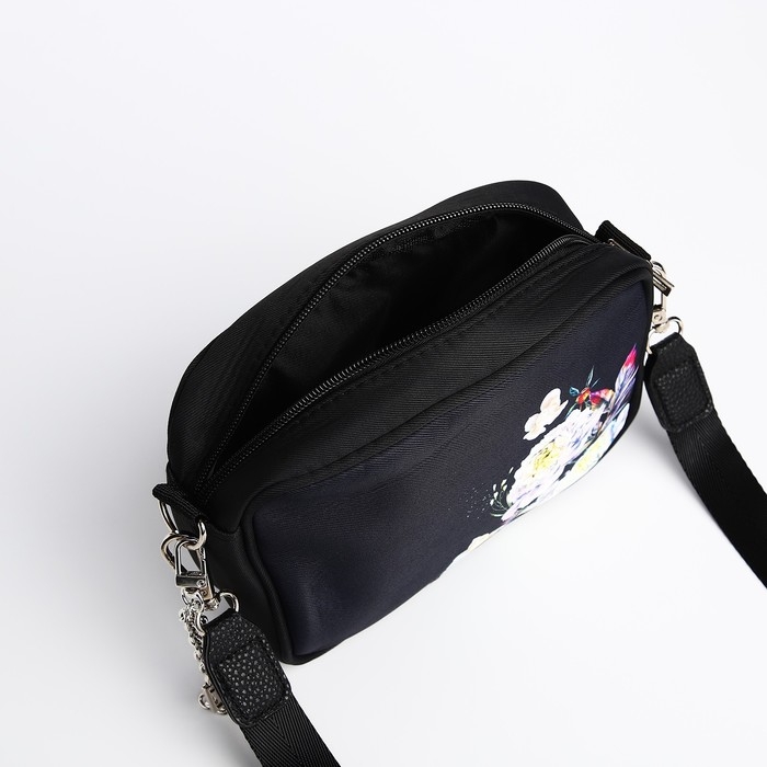 Сумка женская текстильная &laquo;Цветы&raquo;, 19х14х6 см, чёрный