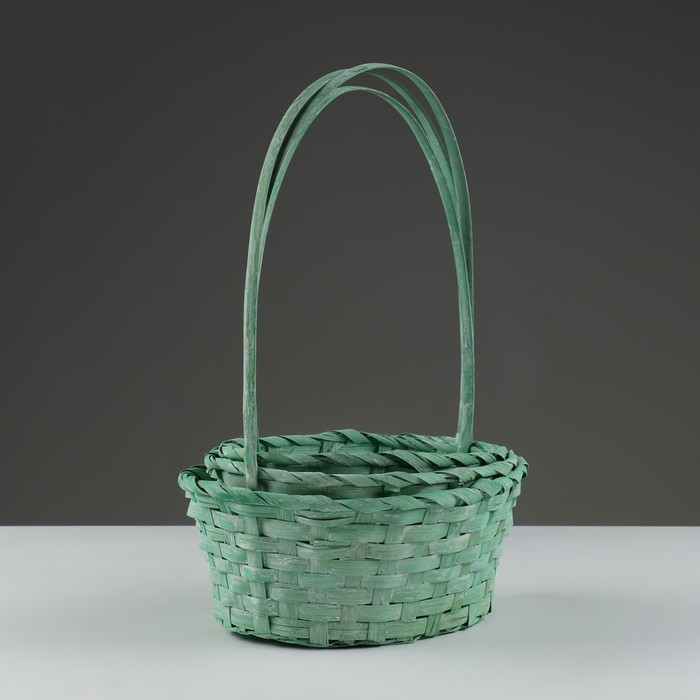 Набор корзин плетеных, 22х18х10/34 см, 24х19х10/36 см, 27х21х10/38 см, 3 шт, зелёные, бамбук 1029629