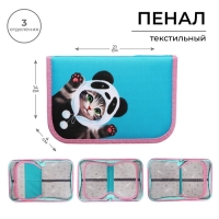 Пенал 3 секции, вкладка внутри, 140 х 210 х 40 мм, тканевый, Calligrata TOP Block "Кот панда" Пенал 3 секции, вкладка внутри, 140 х 210 х 40 мм, тканевый, Calligrata TOP Block "Кот панда"