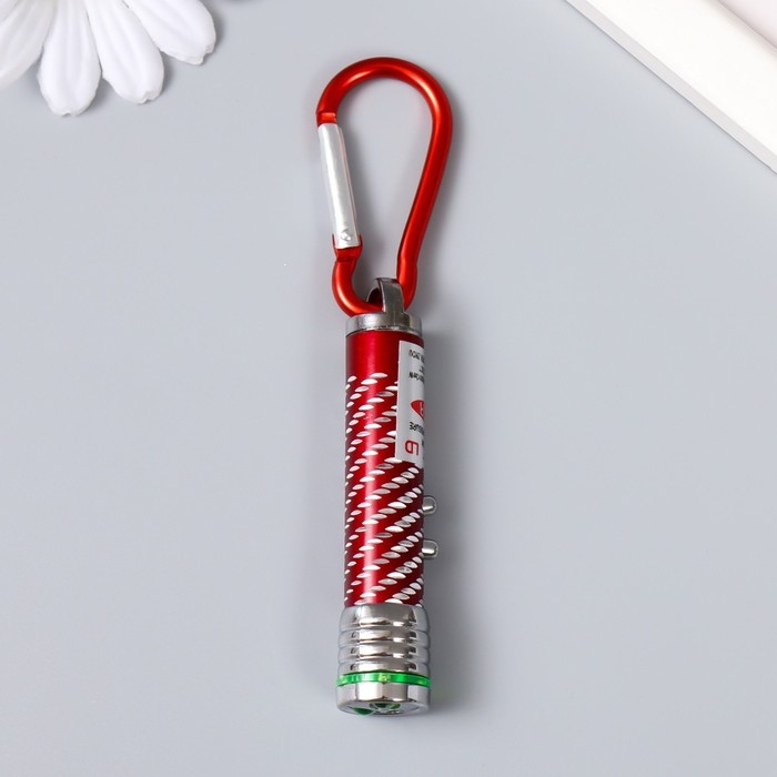 Фонарик+лазер на карабине + 2 режима "Указка, с рисунком" МИКС 7,5х1,5х1,5 см