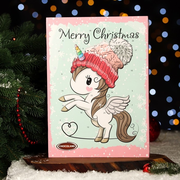 Новый год. Адвент-календарь с мини-плитками из молочного шоколада Magic Cute UNICOR, МИКС, 50 г