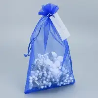 Мешочек подарочный органза синий &laquo;Поздравляю&raquo;, с шильдиком, 20 х 30 см +/- 1.5 см