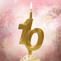 Свеча в торт &laquo;Юбилейная&raquo;, цифра 10, золотая