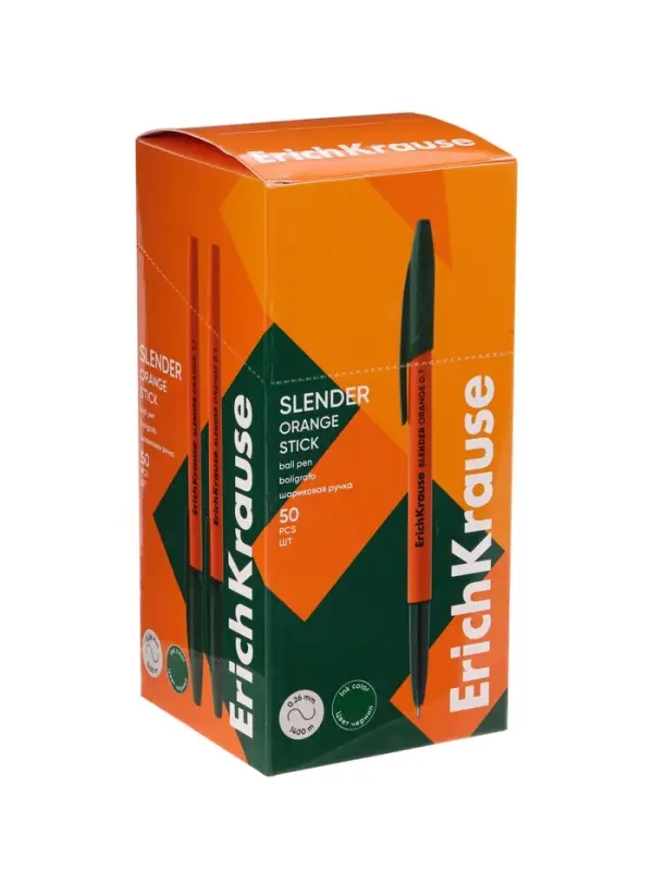 Ручка шариковая ErichKrause Slender Stick Orange, Super Glide, 0.7 мм, зелёная