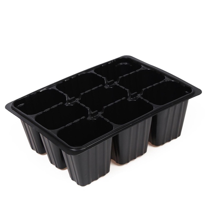 Кассета для рассады, на 9 ячеек, по 80 мл, пластиковая, чёрная, 18 &times; 13 &times; 6 см, Greengo