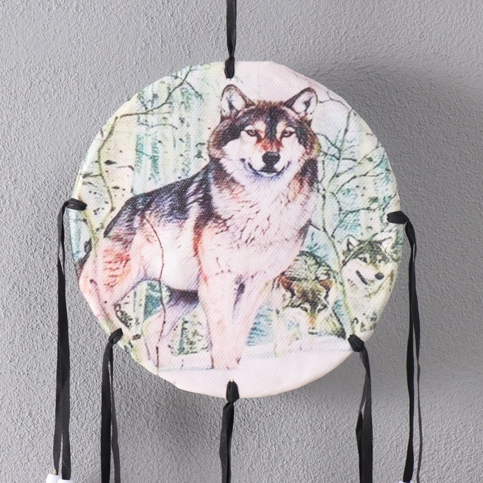 Ловец снов 4 "Серый волк" круг d=16 см