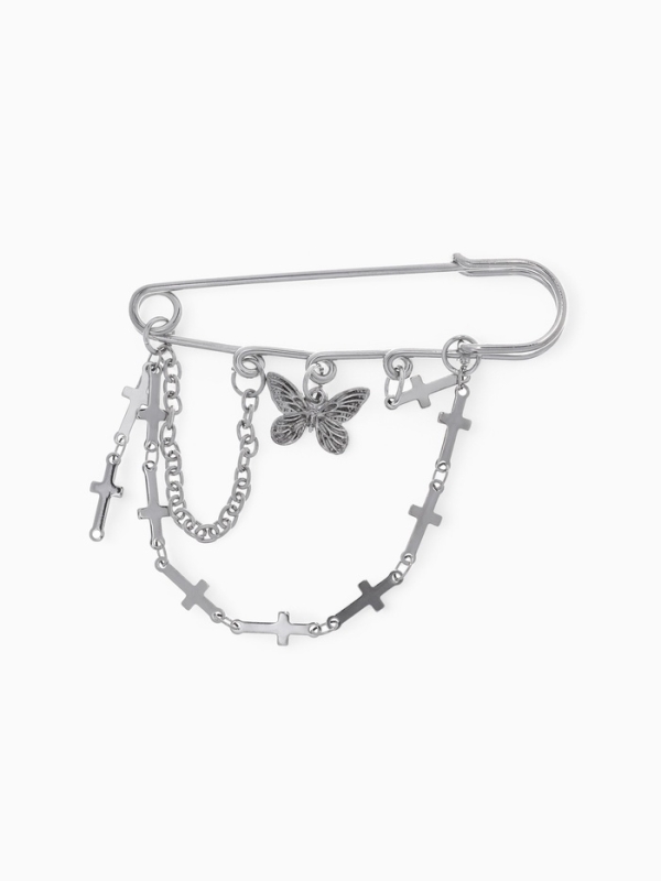 Булавка &laquo;Кресты&raquo; и бабочка, цвет серебро