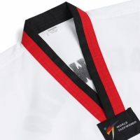 Добок (кимоно) для Тхэквондо, белый, черно-красный ворот, детский, размер 130