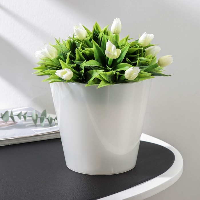 Кашпо для орхидей со вставкой, 1,6 л (1 л), d=16 см, h=14,5 см, цвет белый перламутр Кашпо для орхидей со вставкой, 1,6 л (1 л), d=16 см, h=14,5 см, цвет белый перламутр